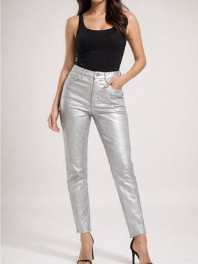 KUT from the Kloth Charlize High-Rise Jeans Silver Metallic Size 10